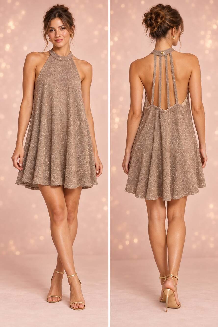 Tobi Halter Mini Dress S/P Rose Gold Metallic
